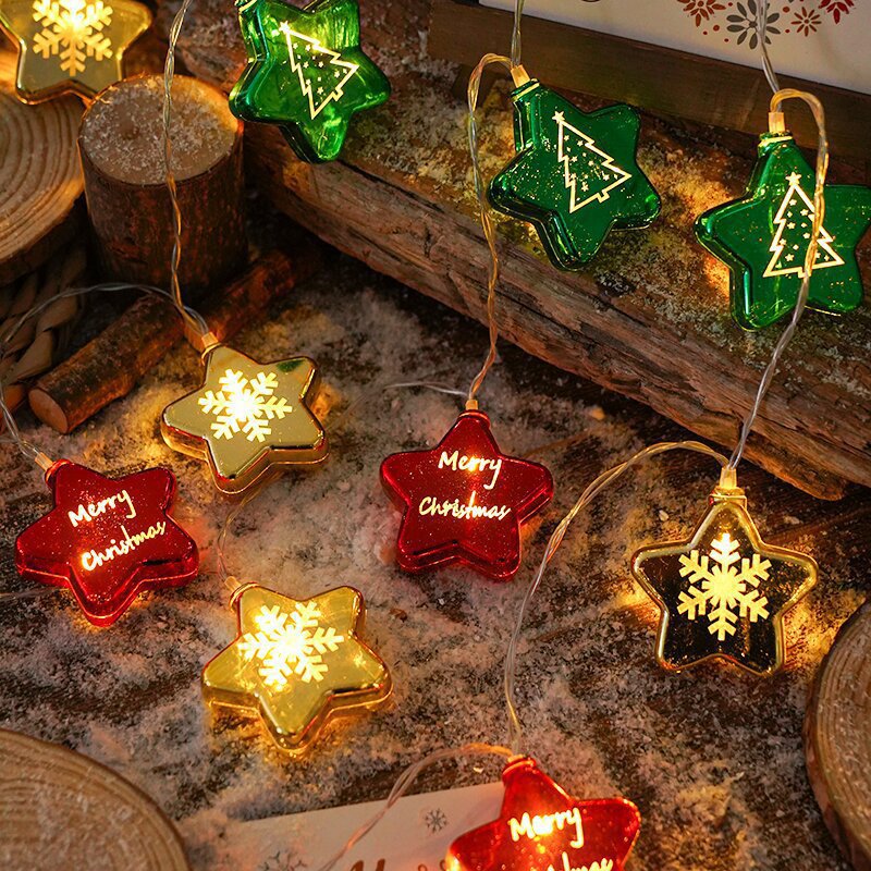 Nuevo transfronterizo LED caja de regalo de bola de Navidad serie de cinco estrellas pequeñas luces de color árbol de Navidad colgante diseño de corazón de niña