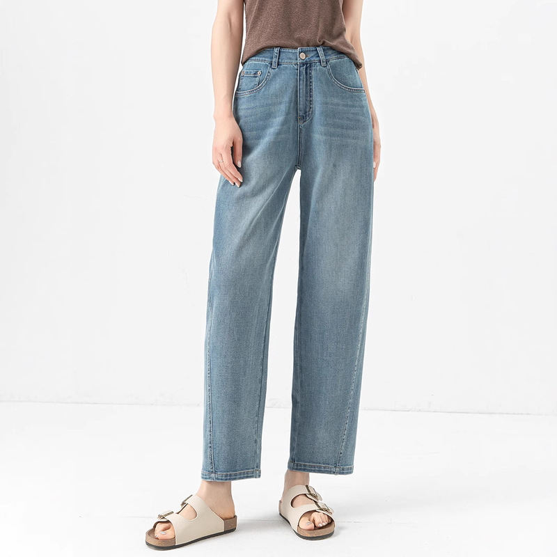 Xinge Sickle Pants Women's 2025 Summer New Jeans Women's Blue Tencel Cotton Loose Harlan Casual Pants