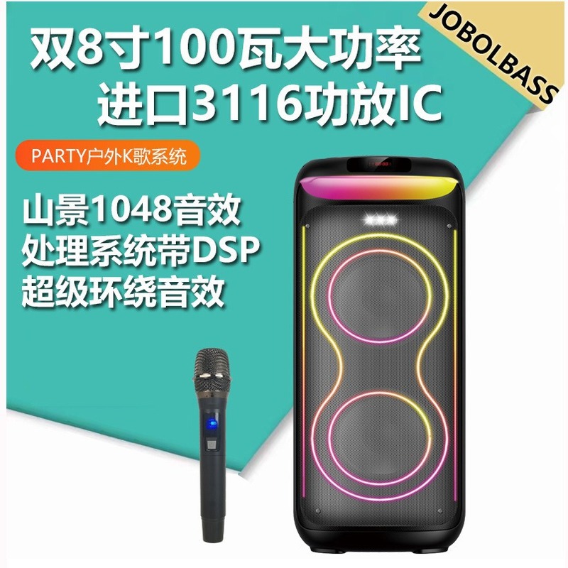 超ハイパワー家庭用屋外 100 ワットワイヤレスマイクカラオケスピーカー DSP デジタル処理 P8Q278|undefined