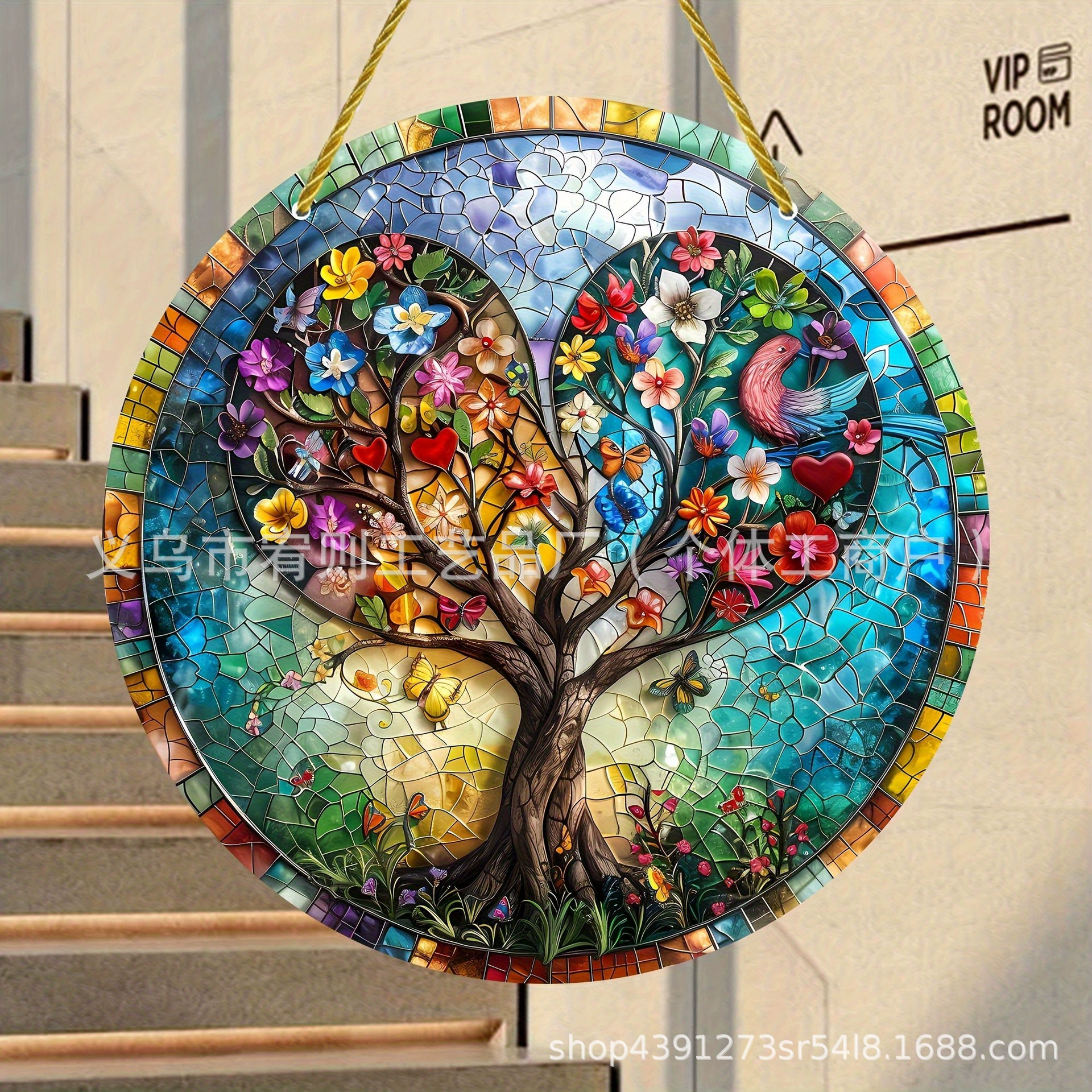 Новейший акриловый светильник «Древо жизни», красочная картина в стиле стекла, подвесное украшение для окна