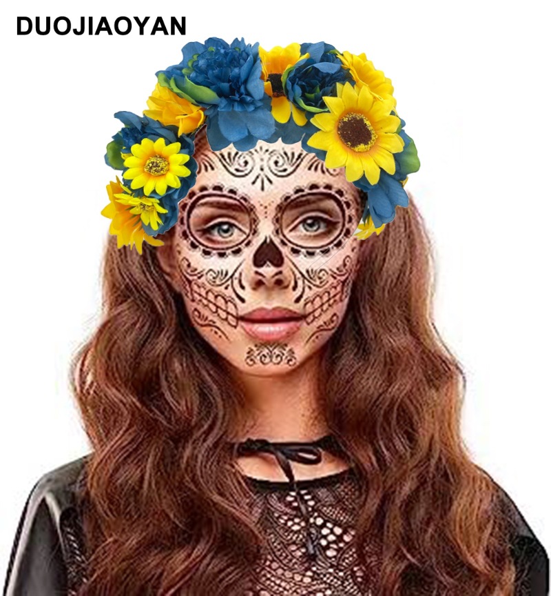 Halloween Flower Headband Day Of The Dead Floral Crown Accessory_voghion.com