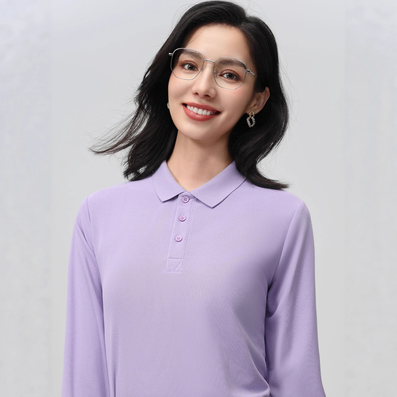 Solid Color Lapel Long-Sleeved T-Shirt Work Clothes Autum Sports and Leisure Worsted Cotton Large Size Group Polo Shirt with Printed Logo