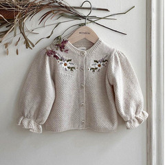 Korean style ins children's clothing autumn and winter baby girls knitted cardigan fashionable flower sweater jacket infant and toddler outer wear