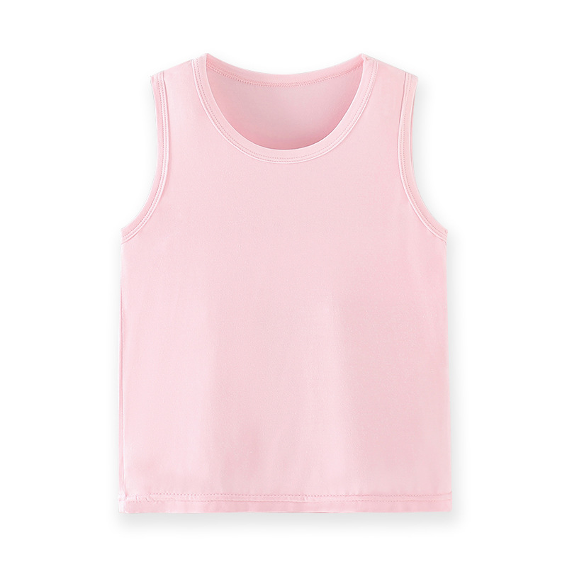 Chaleco modal para niños color sólido cuello redondo chaleco elástico transpirable absorción de humedad niños y niñas chaleco en forma de I verano para niños