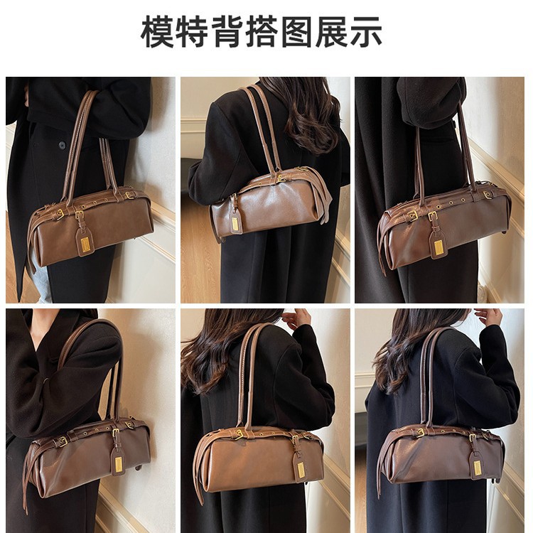 Pre-Owned Women's Underarm Bag 2026 Autumn/Winter New Niche Bowling Bag Large Capacity Retro Shoulder Commuter Bag - Thumbnail 3