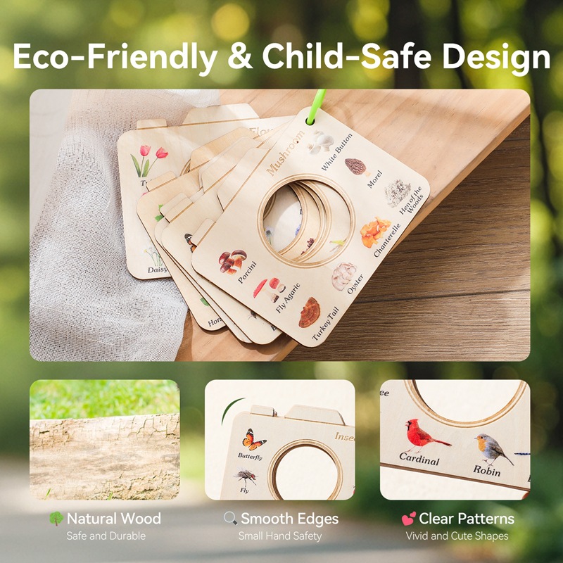 Montessori enseña libros de madera, educación temprana para bebés transfronterizos, rompecabezas, aprendizaje de palabras en inglés, tarjetas de reconocimiento de animales y plantas, libros de madera