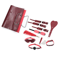 Adult flirting leather hand-held racket suit for couples, hotel, fun leather whip, handcuffs, shoulder bag, mouth ball