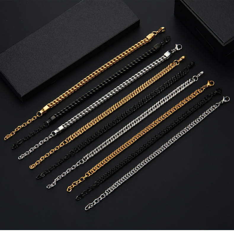 14g Weight Bracelets Classification 304 Stainless Steel Chain Material 1 Piece Quantity Holiday, Daily, Street Occasion 304 Stainless Steel Material Geometric Pattern Men's Gender Plating Design Punk Style Punk Geometric 304 Stainless Steel Plating Men's Bracelets Men's Chain Bracelets 13