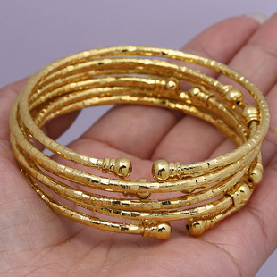 1Pcs Cross-Border Popular 3mm 24K Golden-Plated Double Bead Bracelet Middle East Dubai Ladies Bride Wedding