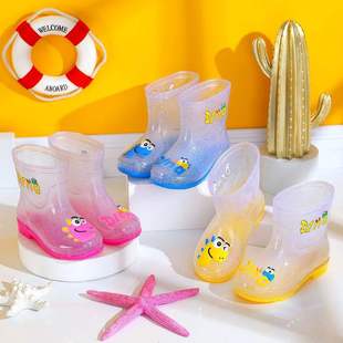 Children's Rain Boots for Boys and Girls, Velvet Warm Anti-Slip Transparent Rain Boots for Summer, Shallow Mouth Waterproof Shoes for Middle-Aged and Young Kidsren