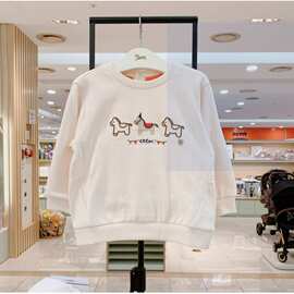 韩国儿童男女童卡其3个马印花柔软打底卫衣703