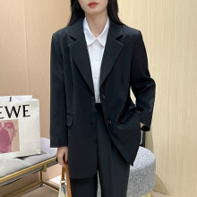 四季款chic黑色西装外套女大码300斤胖mm宽松休闲正装西服上衣