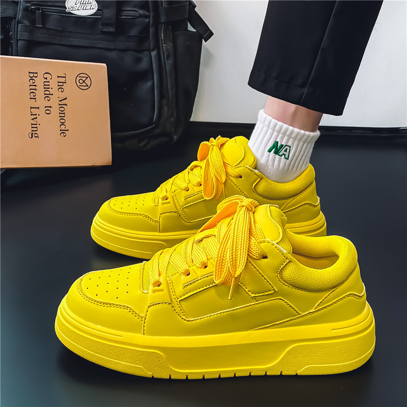 zapatos de hombre marca de moda de otoño alta sensación de skate amarillo casual de estilo de vestir callejera deportes de suela gruesa zapatos de pan alto