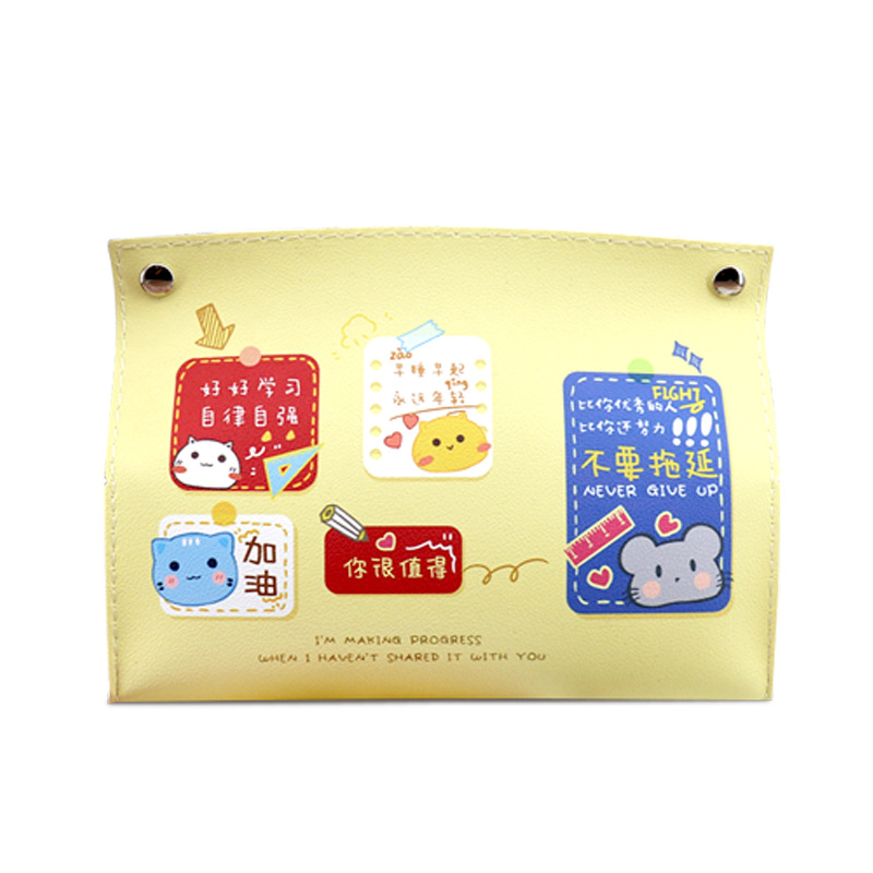 Caja de pañuelos de cuero con diseño de dibujos animados, bolsa de pañuelos para sala de estar, dormitorio, coche, almacenamiento creativo