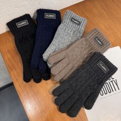 韓国版秋冬新作メンズビジネスニット毛糸手袋防寒保温厚手個性ジャカードタッチパネル
