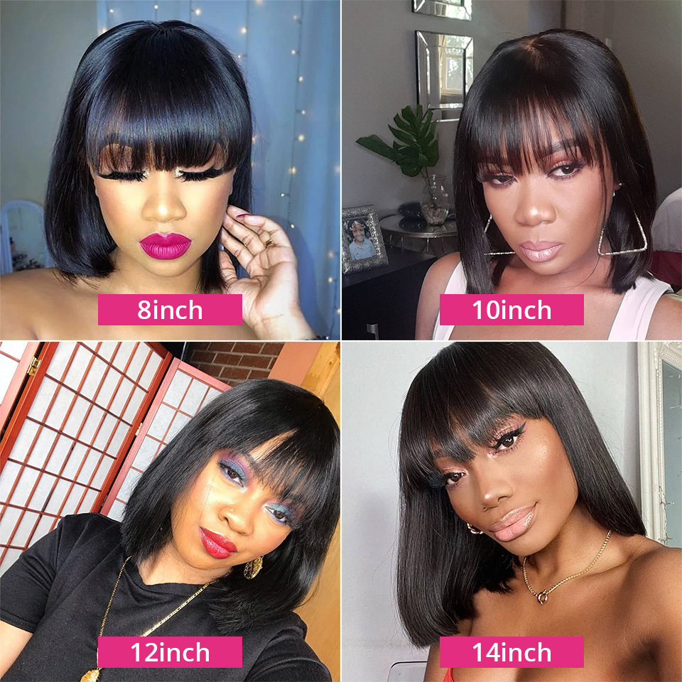 Wig Full Bangs Bob Natural Color Human H...