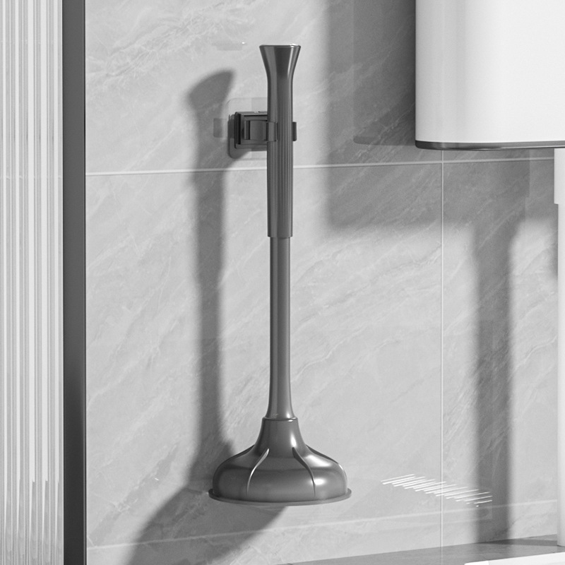 Cepillo de inodoro, mango de acero, cepillo de inodoro de mango largo retráctil, cepillo de plástico TPR, cepillo de limpieza de codo S, juego de succión de inodoro de pared