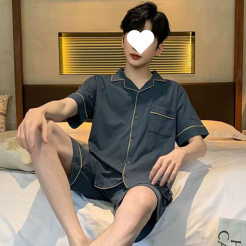 屋外で着用できる男性用パジャマ、夏用半袖ショーツ、クラウドコットンの薄いティーンエイジャーの夏用ホームウェア、メンズスーツ|undefined
