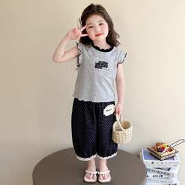 女童套装夏季2025新款儿童洋气时髦木耳边背心夏装女孩碎花两件套