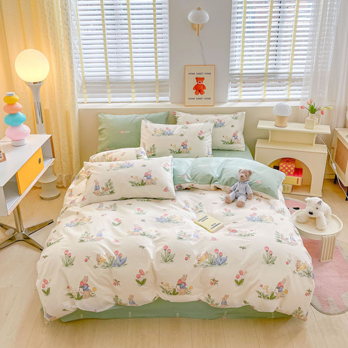 Direct Selling Simple and Thick Cotton Napped Four-Piece Set Student Dormitory Grid Quilt Cover and Sheet Three-Piece Set Gift Drop Shipping