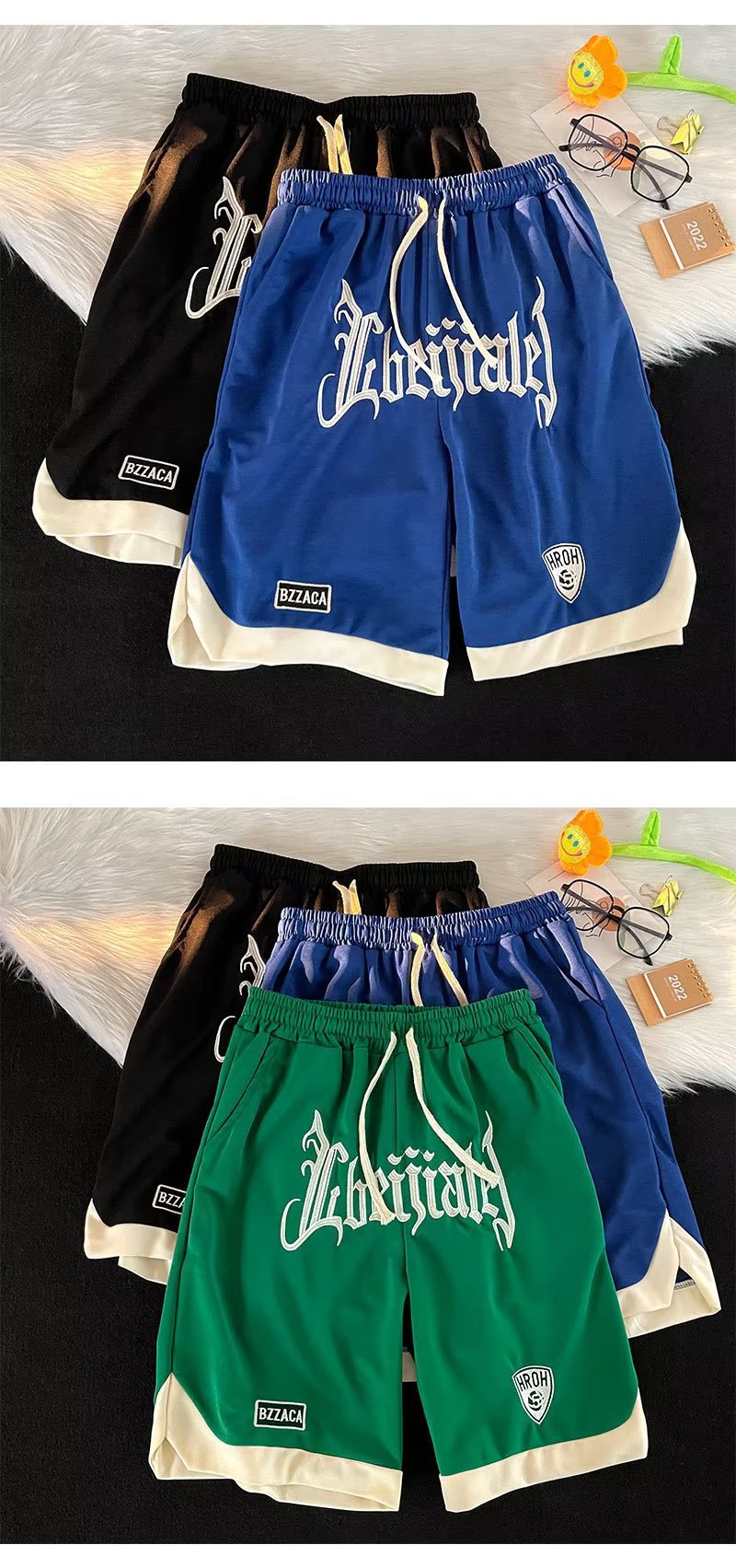 Herren-Shorts Bestickte Shorts für den Sommer für Herren, amerikanische verkürzte Hosen, trendige, lockere, übergroße Basketballhosen für Instagram-Sportarten_voghion.com