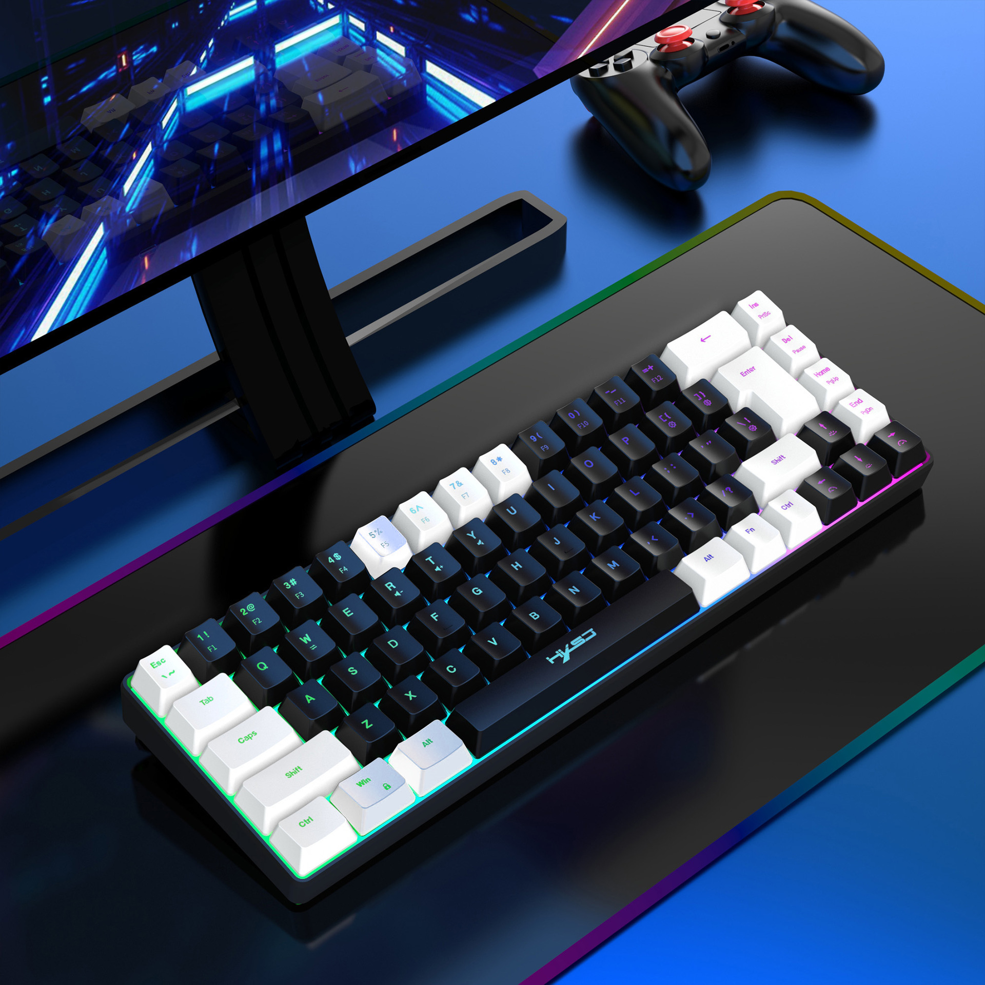 2023 Nieuwe gamingfilm 68 toetsen Kabelscheiding RGB-achtergrondverlichting Multifunctioneel bedraad toetsenbord_voghion.com
