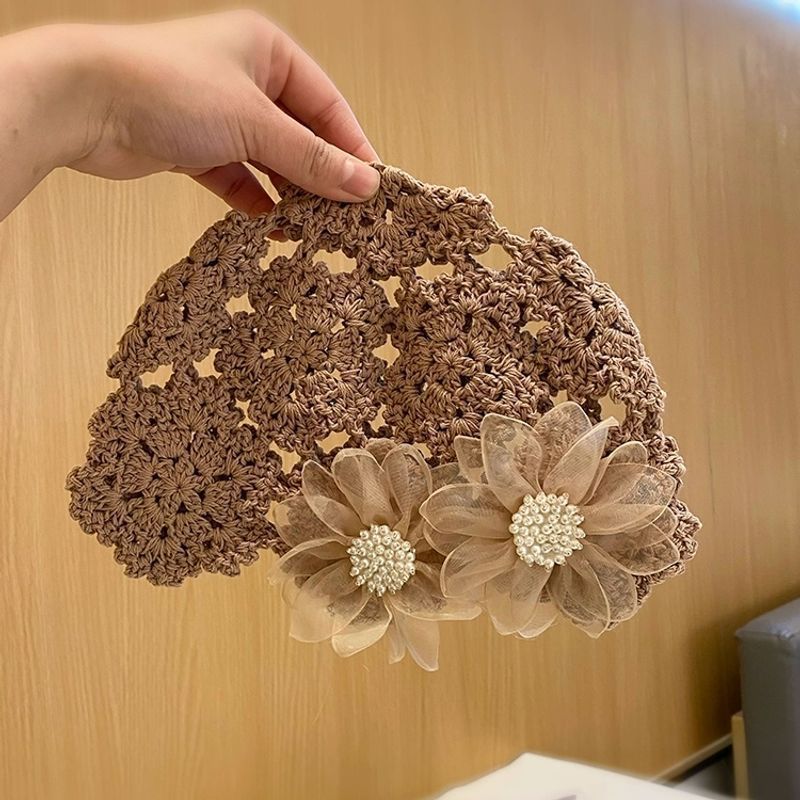 新しい日本製の薄い手作りかぎ針編みパイル帽子女性のための春と夏のレースの花ファッショナブルな包頭帽子レース|undefined