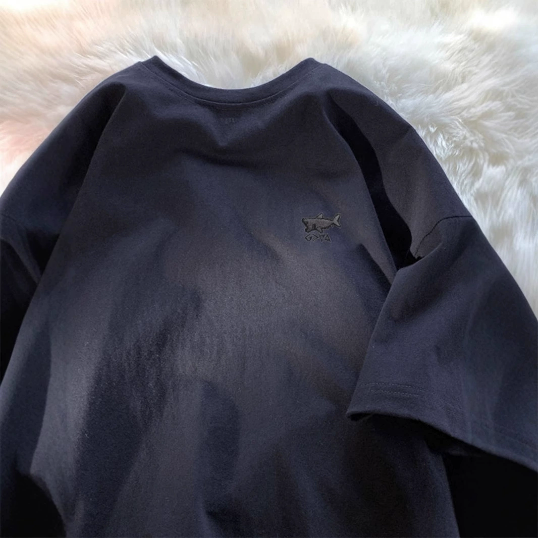 Футболка Tide, хлопковая, короткий рукав, бренд Shark, с вышивкой, американский стиль