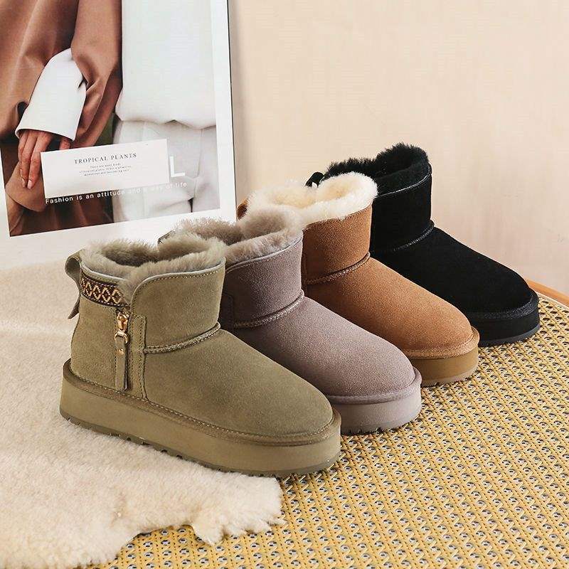 35-43 Large Size Women's 41 Thick-Soled Snow Boots Winter Ethnic Style Fleece-Lined Sheepskin Integrated Northeast_voghion.com