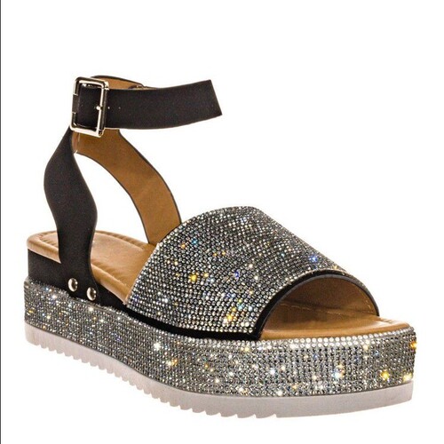 Large size women's shoes summer new foreign trade large size thick bottom rhinestone sandals women's European and American fish mouth color 43 size women's sandals