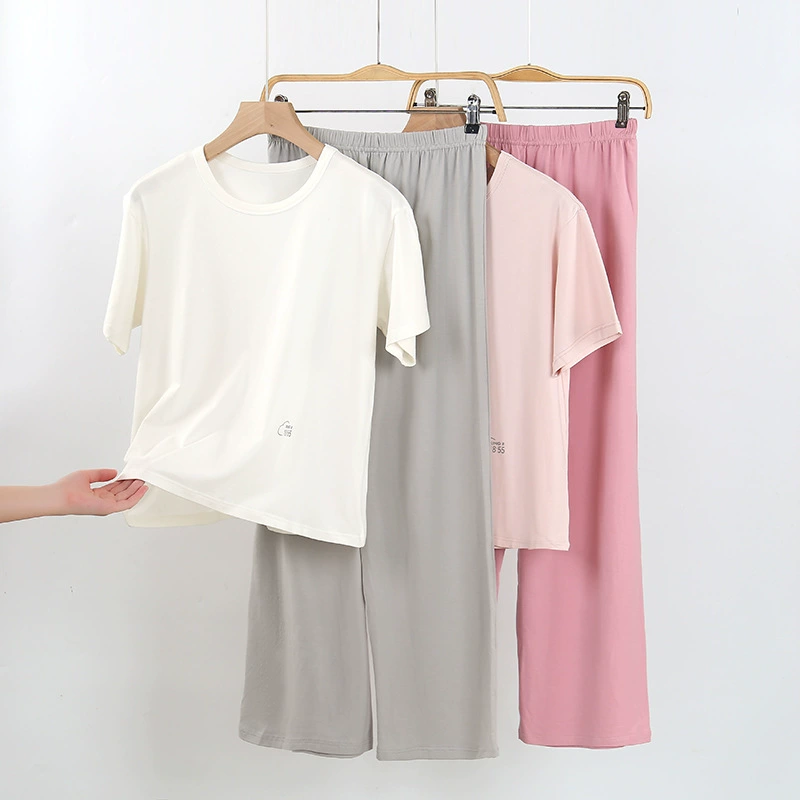 Лето 2025 [Хлопок] Пуловер с круглым вырезом Женские топы Пижамы свободные клетчатые Повседневная домашняя одежда Женская верхняя одежда