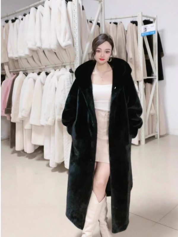 2025 秋と冬の新しい厚いロングスタンドカラー模造ミンクファーコート女性の環境に優しい若いスタイルの毛皮のコート|undefined