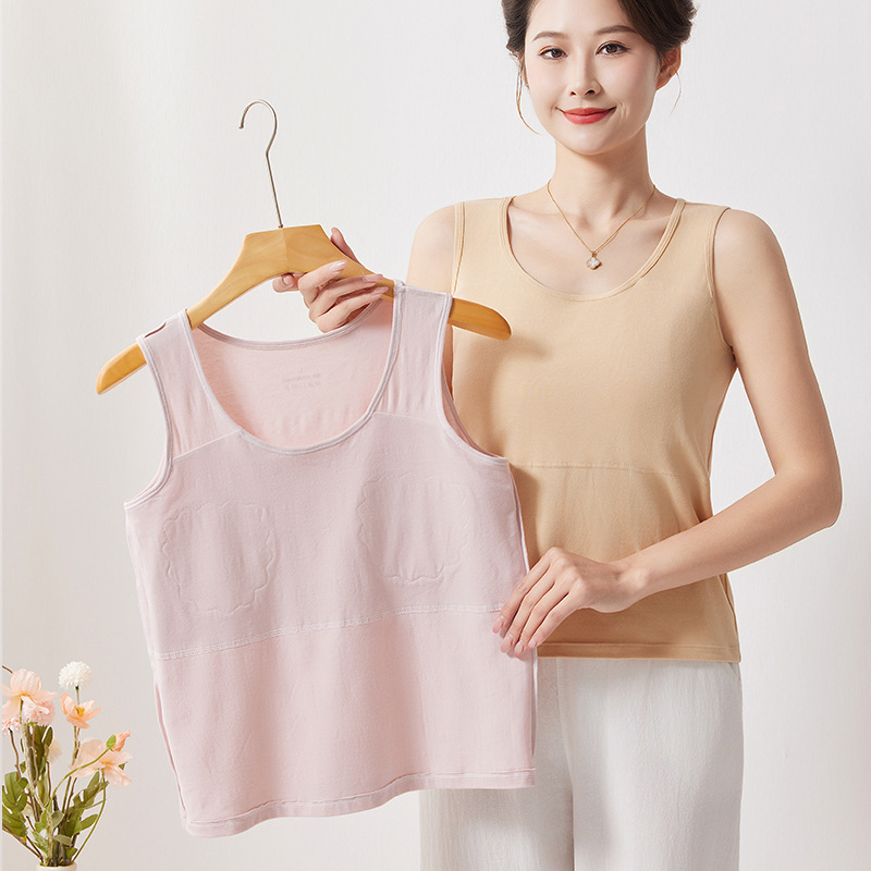 Anti-Bump Vest for Middle-Aged and Elderly Women, Pure Cotton Camisole with Chest Pads, No Need to Wear a Bra, Home Underwear