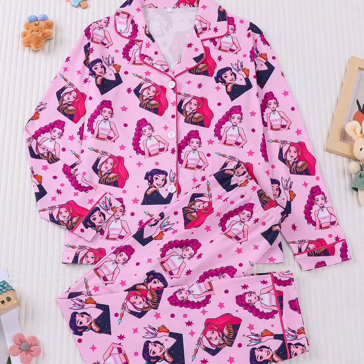 时尚印花女士家居服套装休闲舒适长袖长裤翻领秋季睡衣套装批发