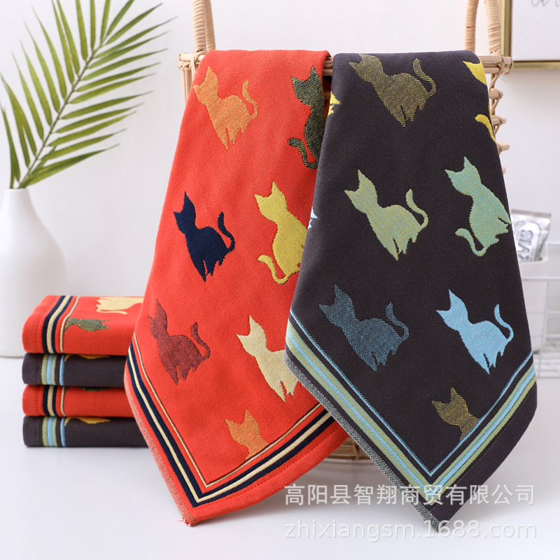 Zhiyang towel autumn and winter New colorful cat gauze square towel soft absorbent kitchen hand towel factory price wholesale