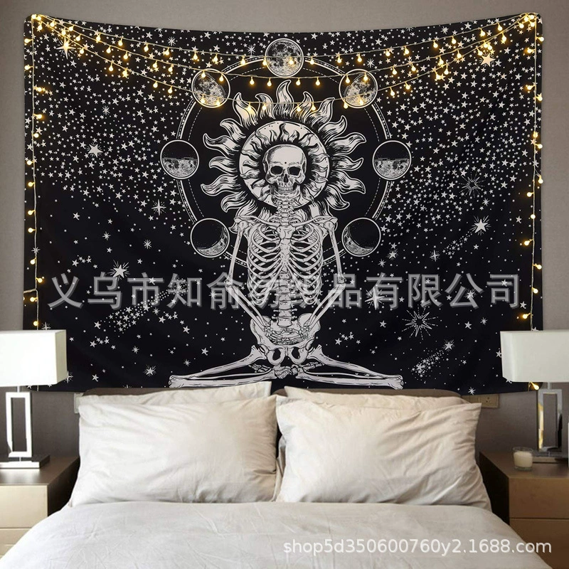 Tapestry solar-powered wall hanging, 95×73–180×230 cm sizes, lightweight decorative cloth with LED lights