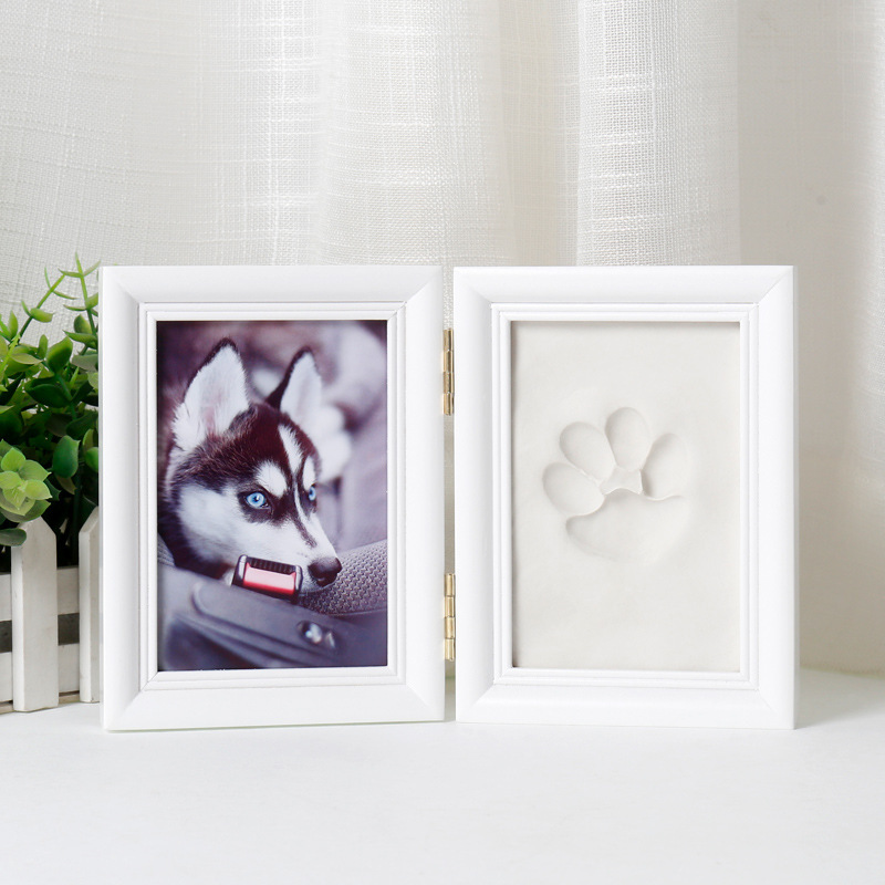 Pet Paw Print Photo Frame Dog Footprint Commemorative Cat Paw Print Solid Wood Five-inch Frame DIY Ink Pad Souvenir