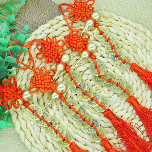 Pure copper gourd five emperors coins copper coin pendant small Chinese knot real copper decoration car interior rearview mirror pendant pendant