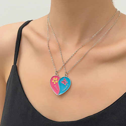 Cross-border New Friendship Necklace Set for Women, Alloy Heart Rainbow Necklace Set, European and American Style Personality Good Friend Lockchain