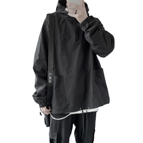 Dark Series Men's Hooded Sweatshirt, 2025 Summer Thin Original Hostel Style Hip-Hop Workwear Functional Streetwear Jacket