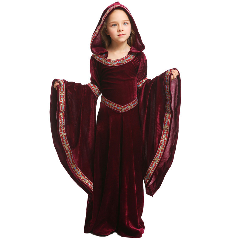 Suit, burgundy black children's retro dress, halloween, European style