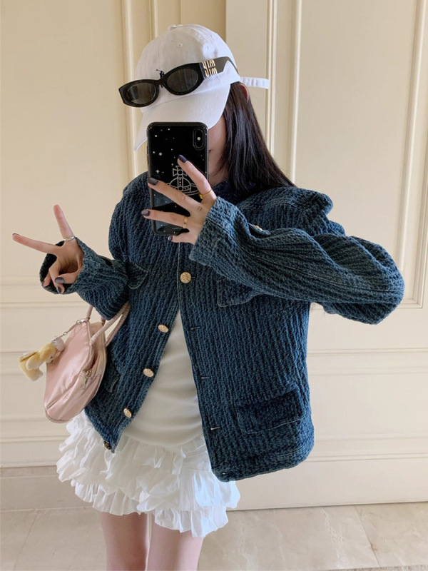 牛仔小香风外套女2025秋冬季新款小众肌理感H型立领夹克气质上衣|undefined