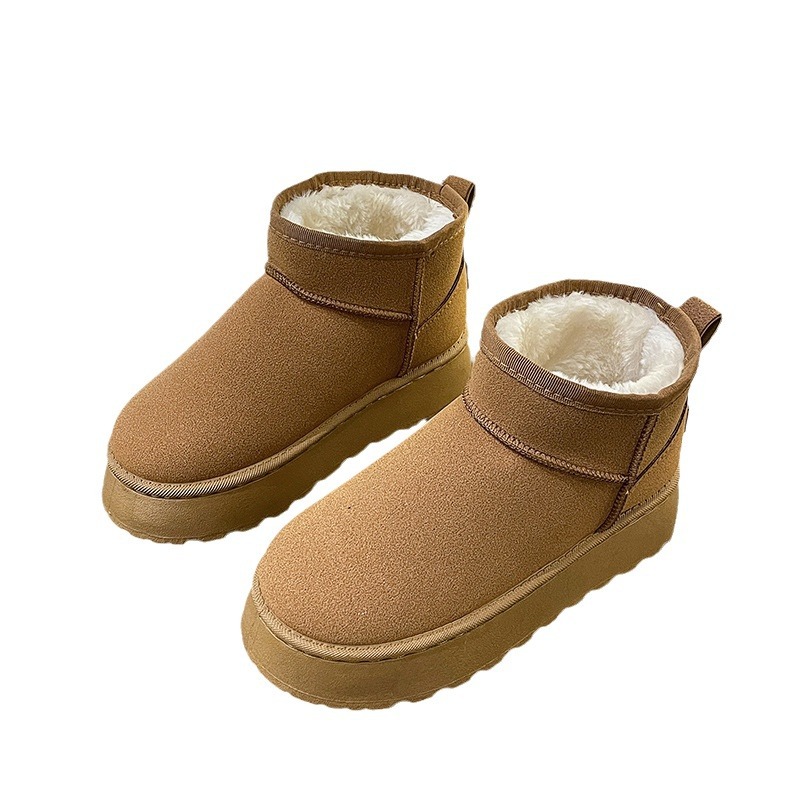 Kadın Ayakkabıları Kar Botları Sonbahar ve Kış Kürk Tek Kısa Tüp Yüksek Taban Sıcak Su Geçirmez Pamuklu Ayakkabılar_voghion.com