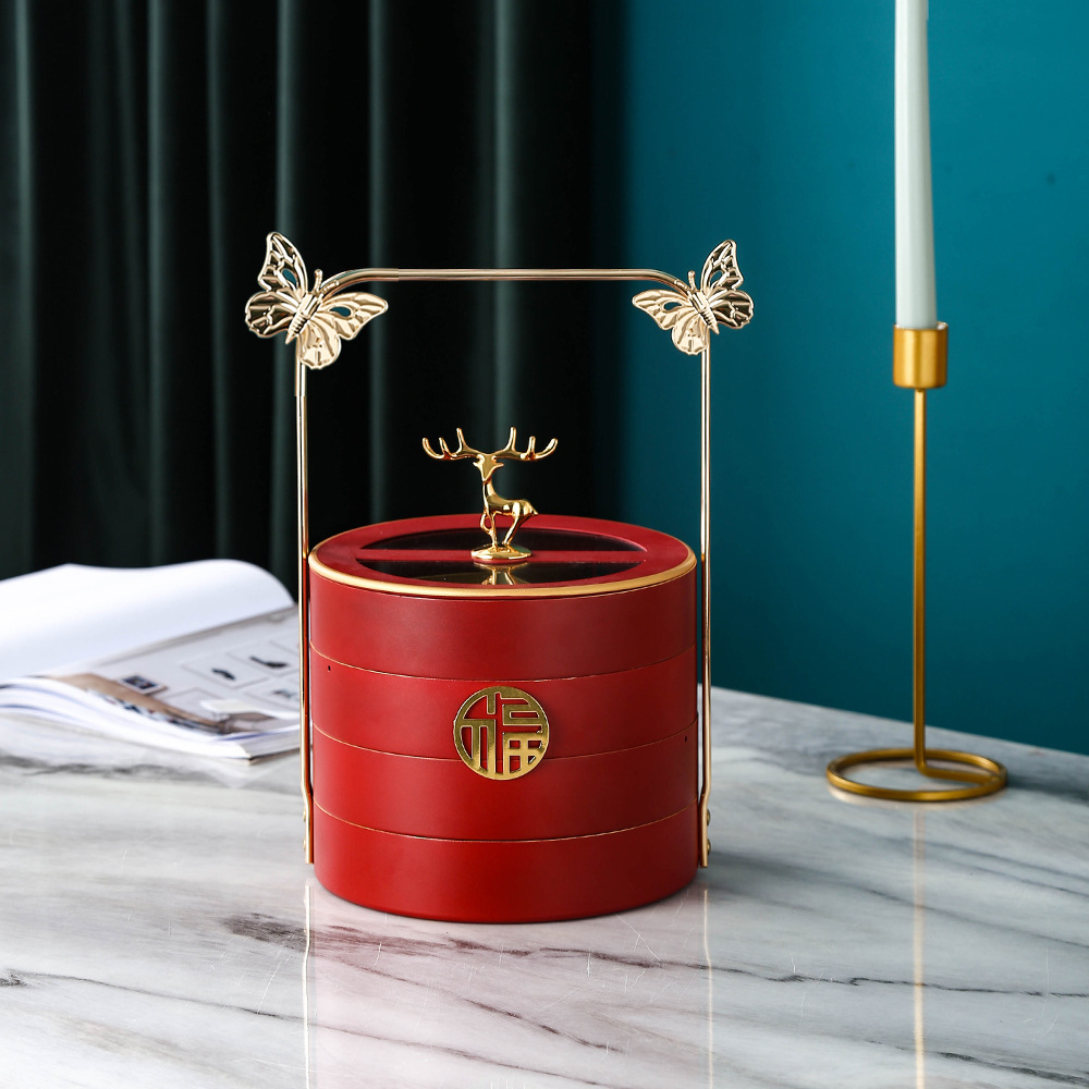 Hogar sala de estar Luz de lujo doble capa compartimiento giratorio fruta seca snack fruta placa té Mesa creativa boda dulces caja de almacenamiento