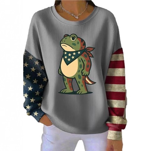 2025 Cross-Border Amazon Autumn and Winter Women's New Frog American Scarf Polka Dot Print Women's Round Neck Sweatshirt