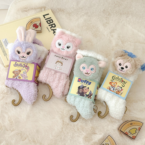 New coral velvet plush children's anti-odor thickened padded star-shaped home floor socks sleep socks postpartum socks