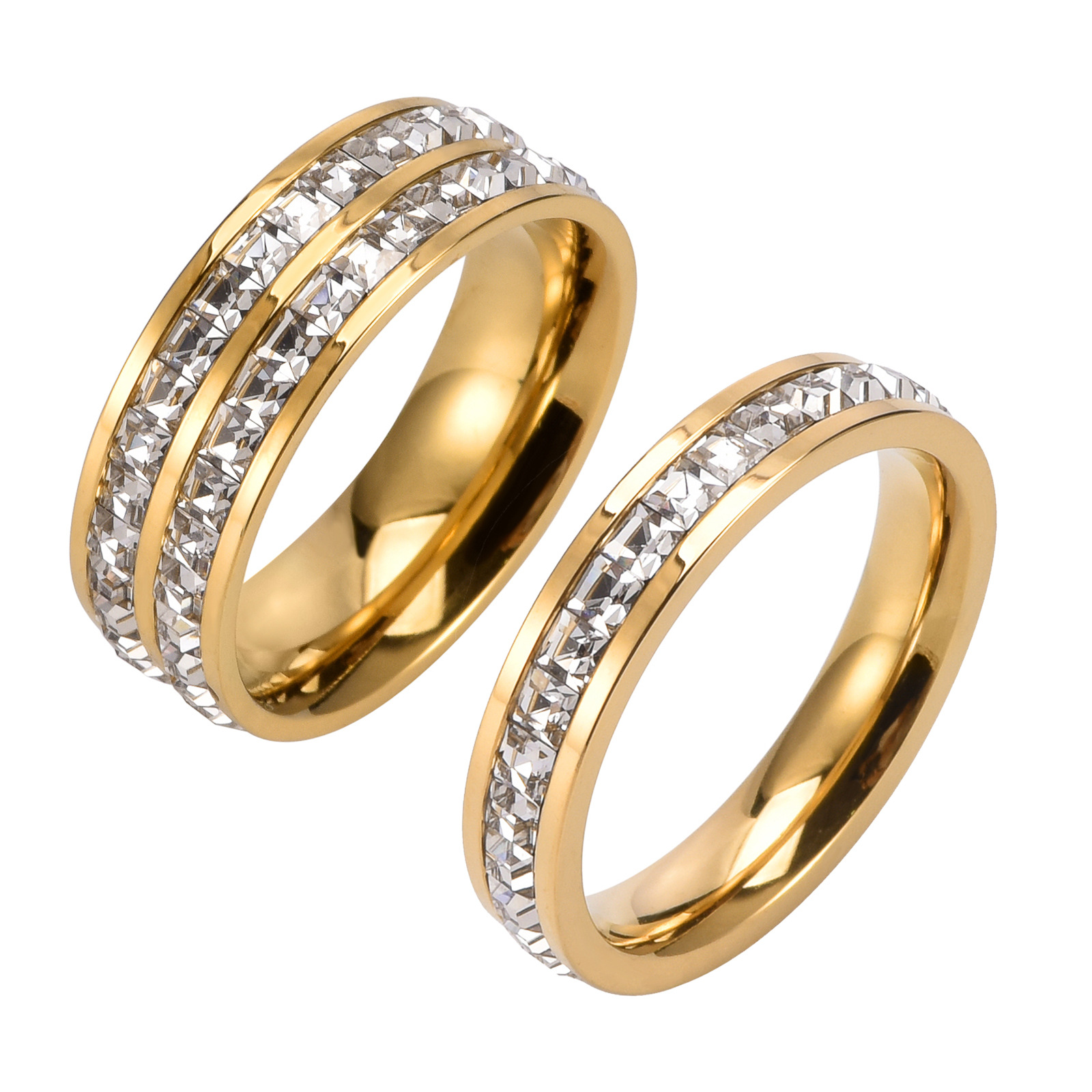 Fashion Circle Stainless Steel Polishing Plating Inlay Zircon Gold Plated Rings display picture 4