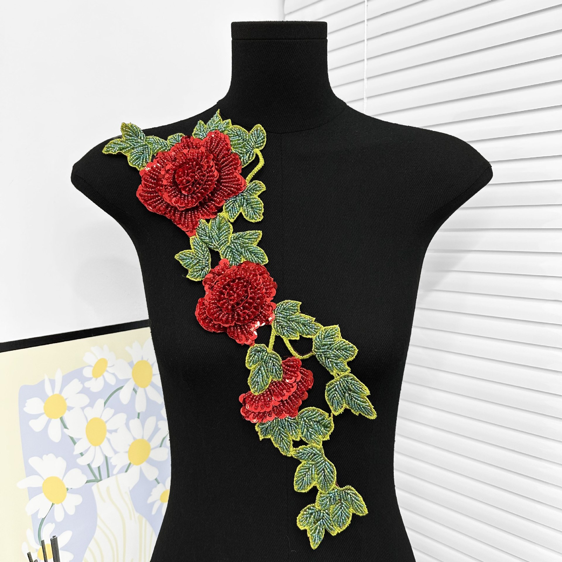 Nuevo bordado de peonía larga vestido de boda de mujer cheongsam decoración de collar parche de flores cuentas tridimensionales image 9