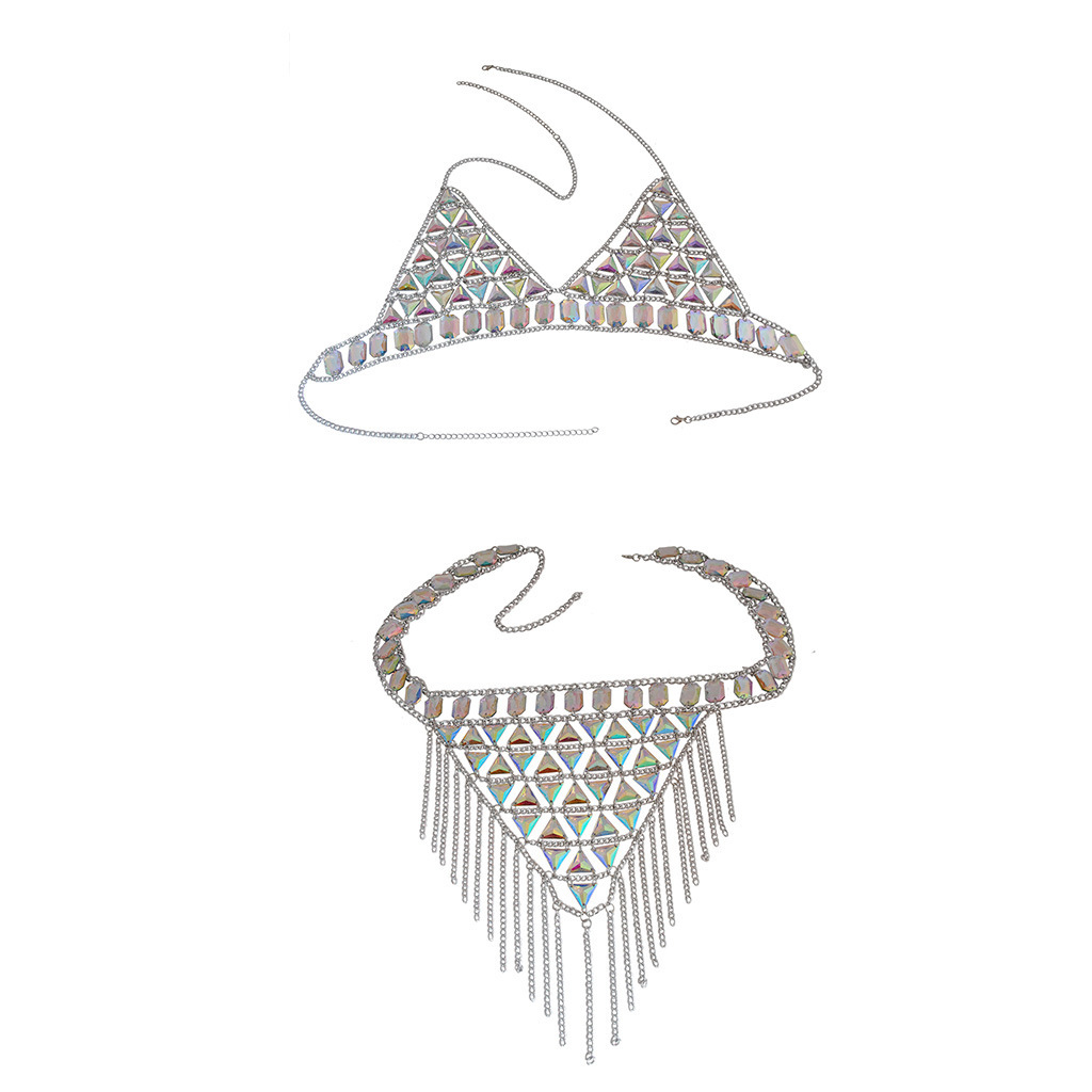 Cadena de Cuerpo Multicapa con Borlas Brillantes para Discoteca, Estilo Europeo y Americano, Joyería para el Pecho, Cadena de Cintura Sexy para Bikini de Playa