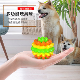New color multi-functional bite resistant toy ball pet bite interactive molars fun soft rubber dog toys wholesale